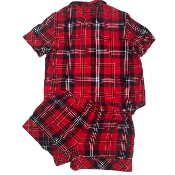 Victoria's Secret 2 piece red plaid tartan short sleeve shirt shorts pajamas XS - Picture 2 of 9